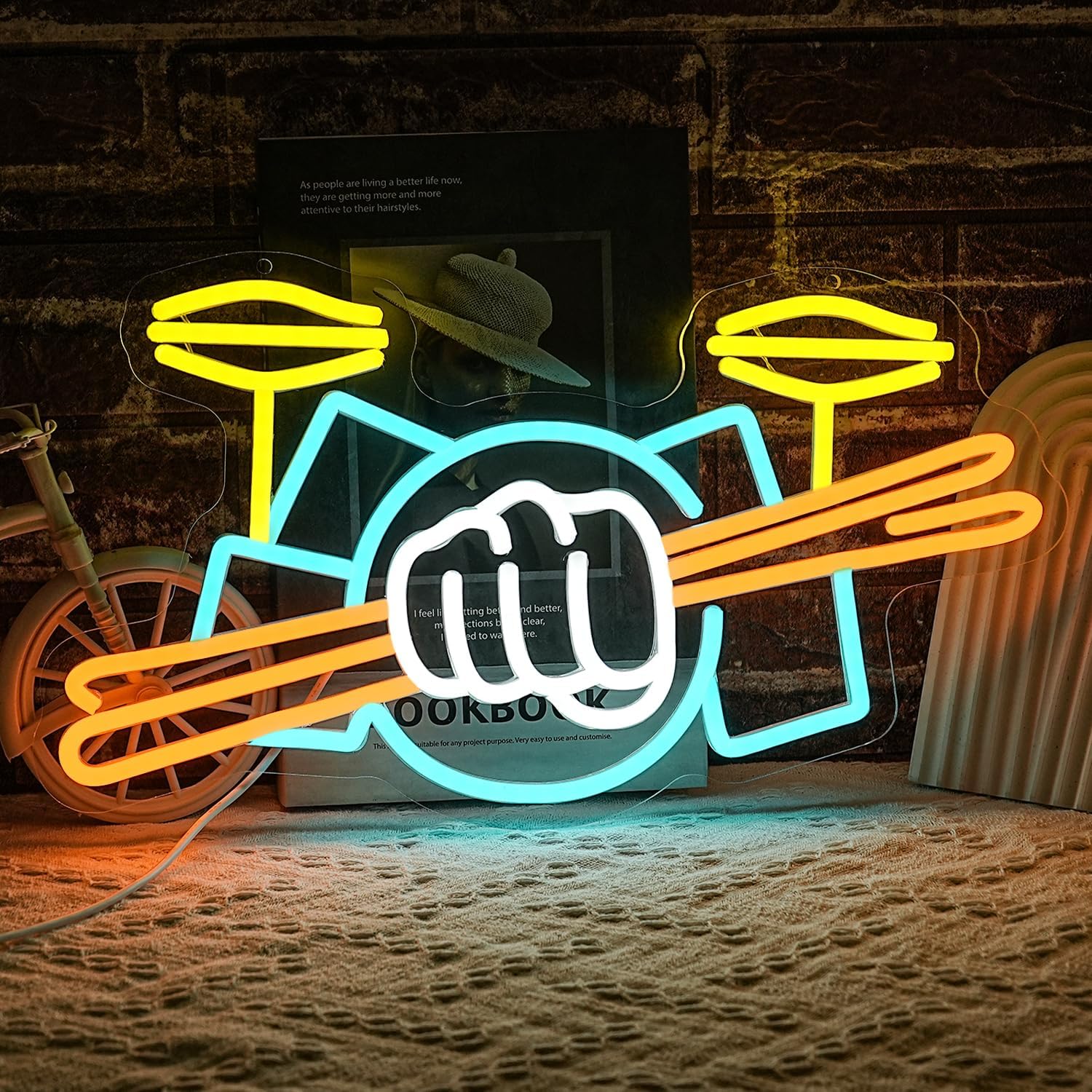 Led Lighting Wall Decor - ป้ายไฟนีออนรูปชุดกลอง ใช้พลังงานจาก USB ไฟ LED สำหรับตกแต่งผนังห้องดนตรี