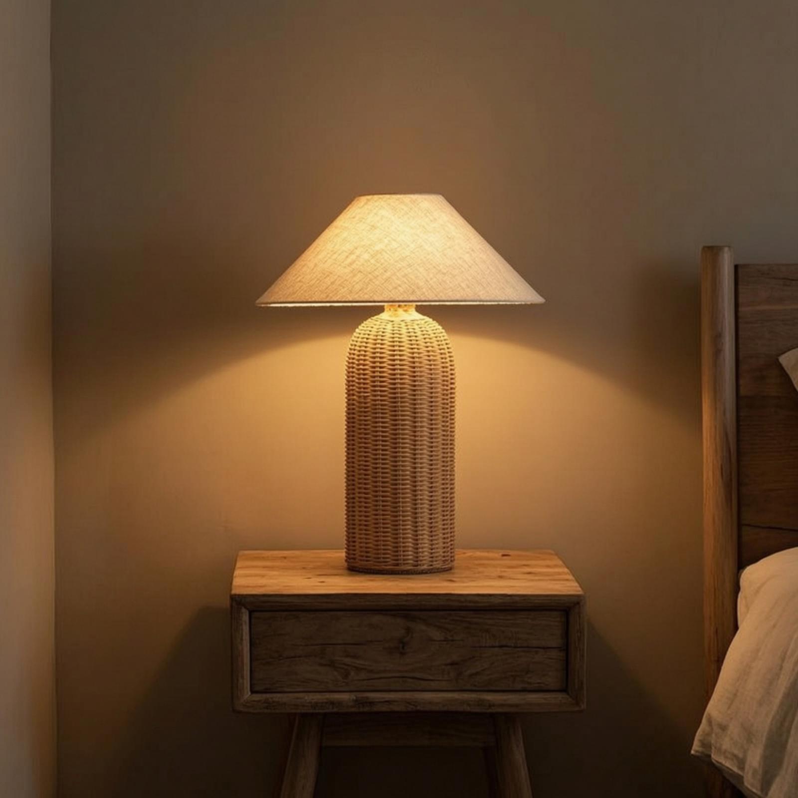 Lighting Decor Bedroom - โคมไฟข้างเตียง ฐานหวาย โคมผ้า โคมไฟตั้งโต๊ะ ไฟตกแต่งสำหรับห้องนอน ห้องนั่งเล่น