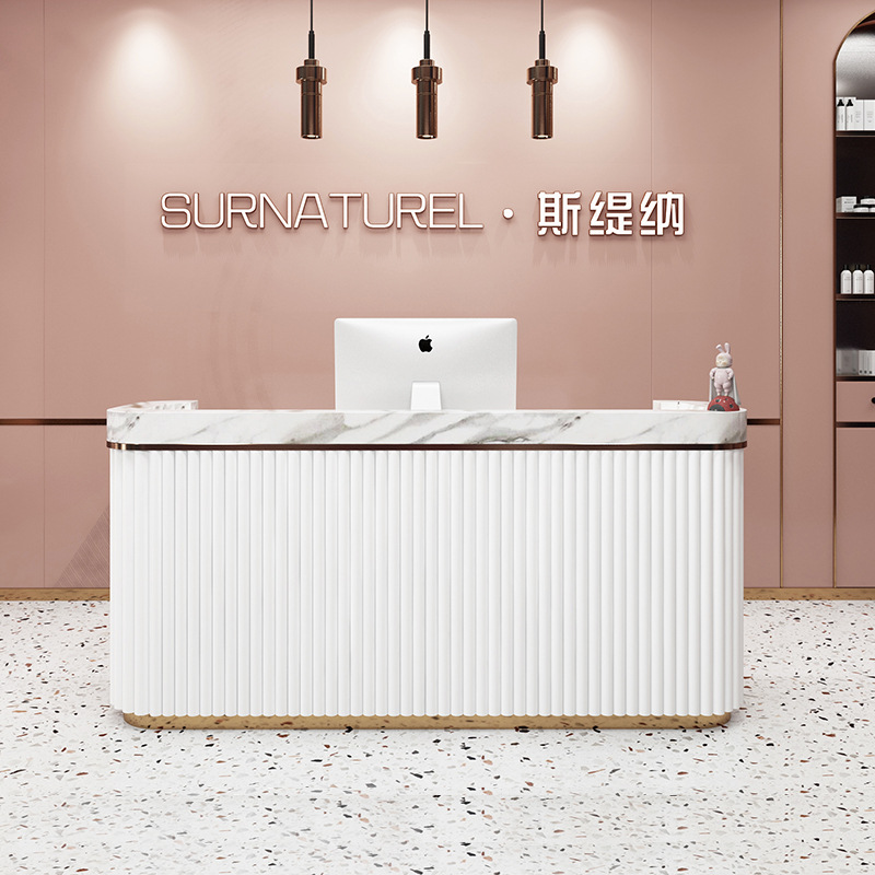 Furniture Lighting & Decor Magazine - เคาน์เตอร์คิดเงินสไตล์โมเดิร์นหรูหรา ดีไซน์โค้งเหมือนหินอ่อน สำหรับร้านทำผม เฟอร์นิเจอร์เคาน์เตอร์ต้อนรับ รุ่น Cajero
