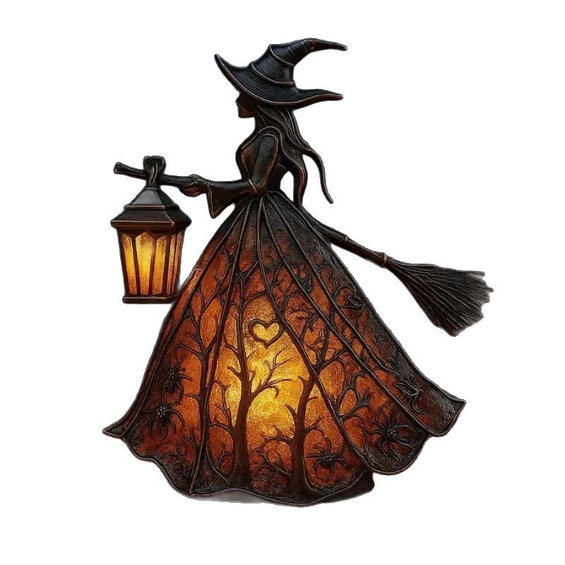 Lighting Table Decor - โคมไฟตั้งโต๊ะเรซินรูปแม่มดพร้อมไฟเรืองแสงแบบ USB สำหรับตกแต่งฮาโลวีน งานปาร์ตี้กอธ โต๊ะ ชั้นวางของ