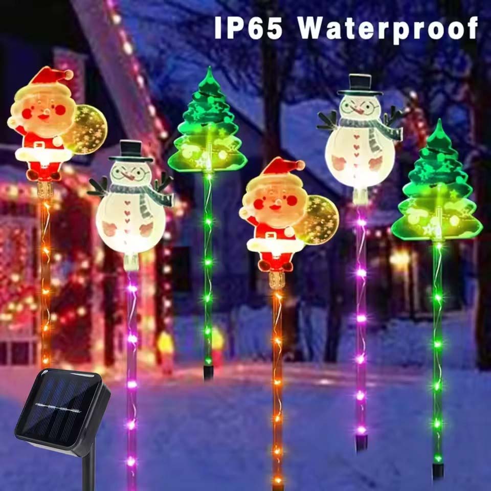 Lighting Tree Decor - ชุดไฟสนามหญ้าพลังงานแสงอาทิตย์ 6 in 1 รูปซานตาคลอส ต้นคริสต์มาส