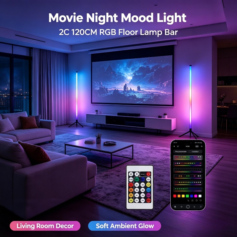 Ambient Lighting Decor For Room - โคมไฟตั้งพื้นแบบมุม RGB LED 2 ชิ้น, แถบไฟยาว