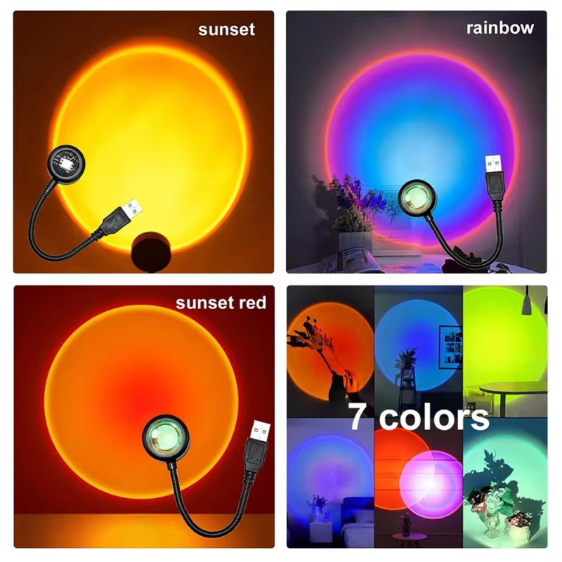 Sunset Lamp Projection - 1-4 ชิ้นโคมไฟพระอาทิตย์ตก LED สายรุ้งนีออนไฟกลางคืนโปรเจคเตอร์ถ่ายภาพแสงบรรยากาศบนผนังสำหรับห้องนอนตกแต่งบ้านของขวัญ