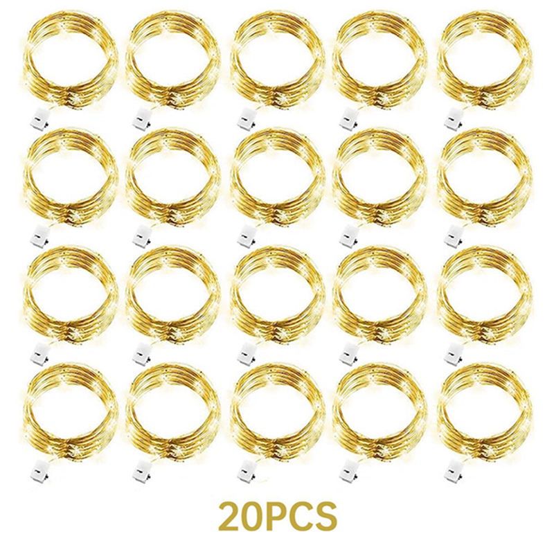Decor Lighting Pack - ไฟเชือกสวยงาม20แพ็ค20Led 2เมตรสีเงินแบตเตอรี่ลวดทองแดงไฟตกแต่งสำหรับงานแต่งงานตกแต่งคริสต์มาส