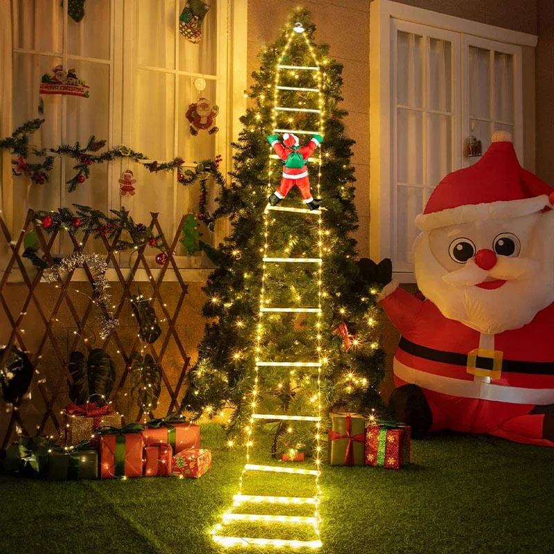 Lighting Tree Decor - ไฟคริสต์มาส LED สายไฟตกแต่งบันไดพร้อมซานตาคลอส สำหรับตกแต่งภายในและภายนอก หน้าต่าง สวน