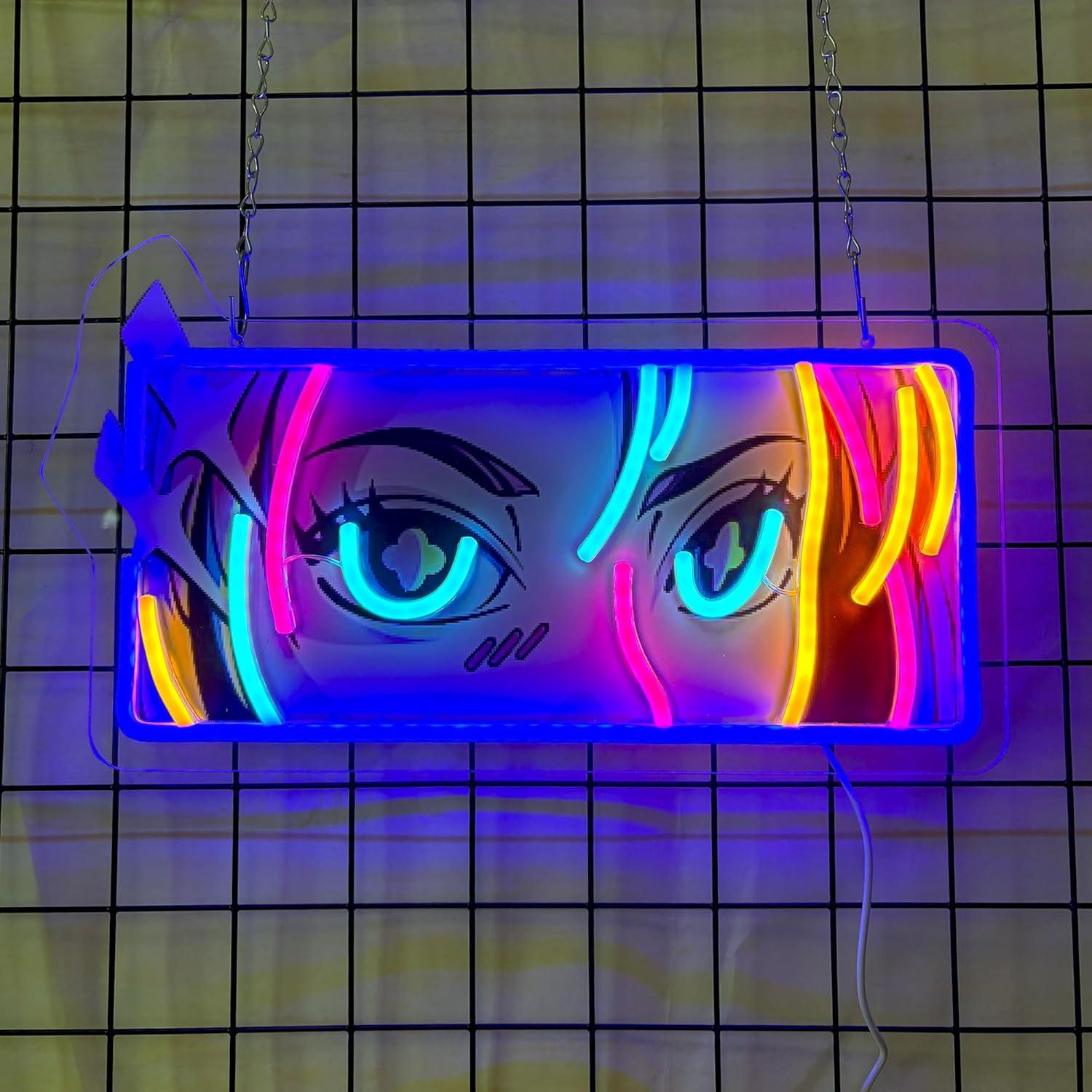 Led Lighting Wall Decor - ป้ายไฟนีออนรูปดวงตาสีสันสดใส ไฟ LED ปรับความสว่างได้ผ่านพอร์ต USB สำหรับตกแต่งห้องแมนเคฟ