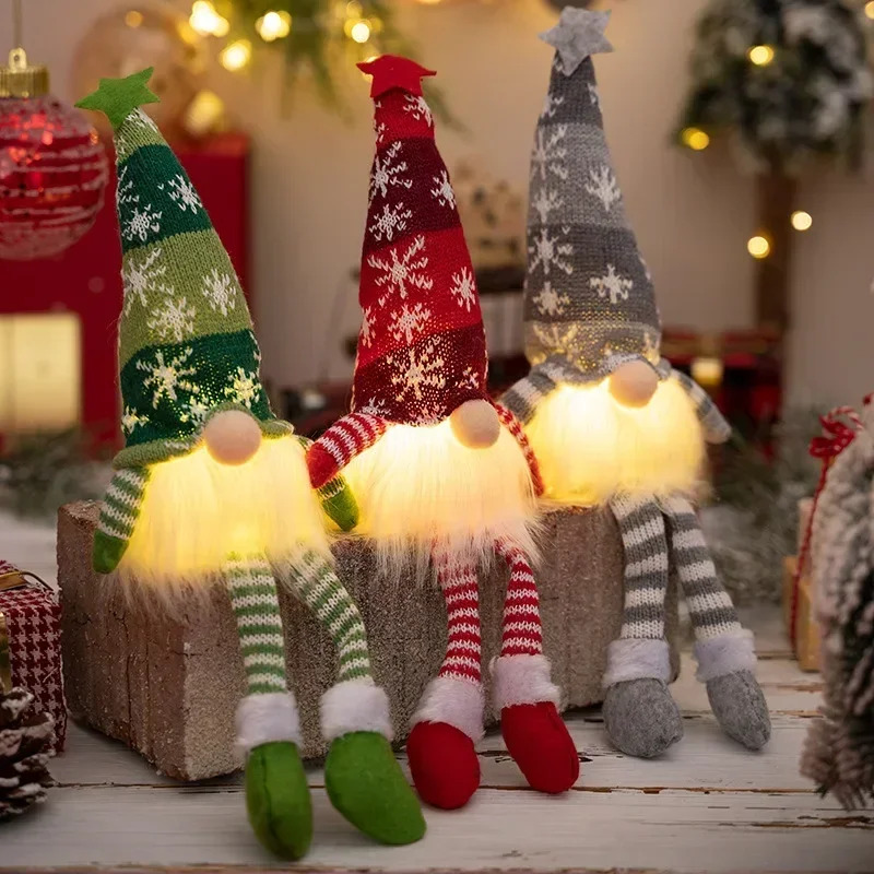 Lighting Tree Decor - ตุ๊กตาโนมคริสต์มาสแบบไม่มีหน้า ประดับไฟ LED งานถักนิตติ้ง ของตกแต่งต้นคริสต์มาส ของประดับตกแต่งบ้าน