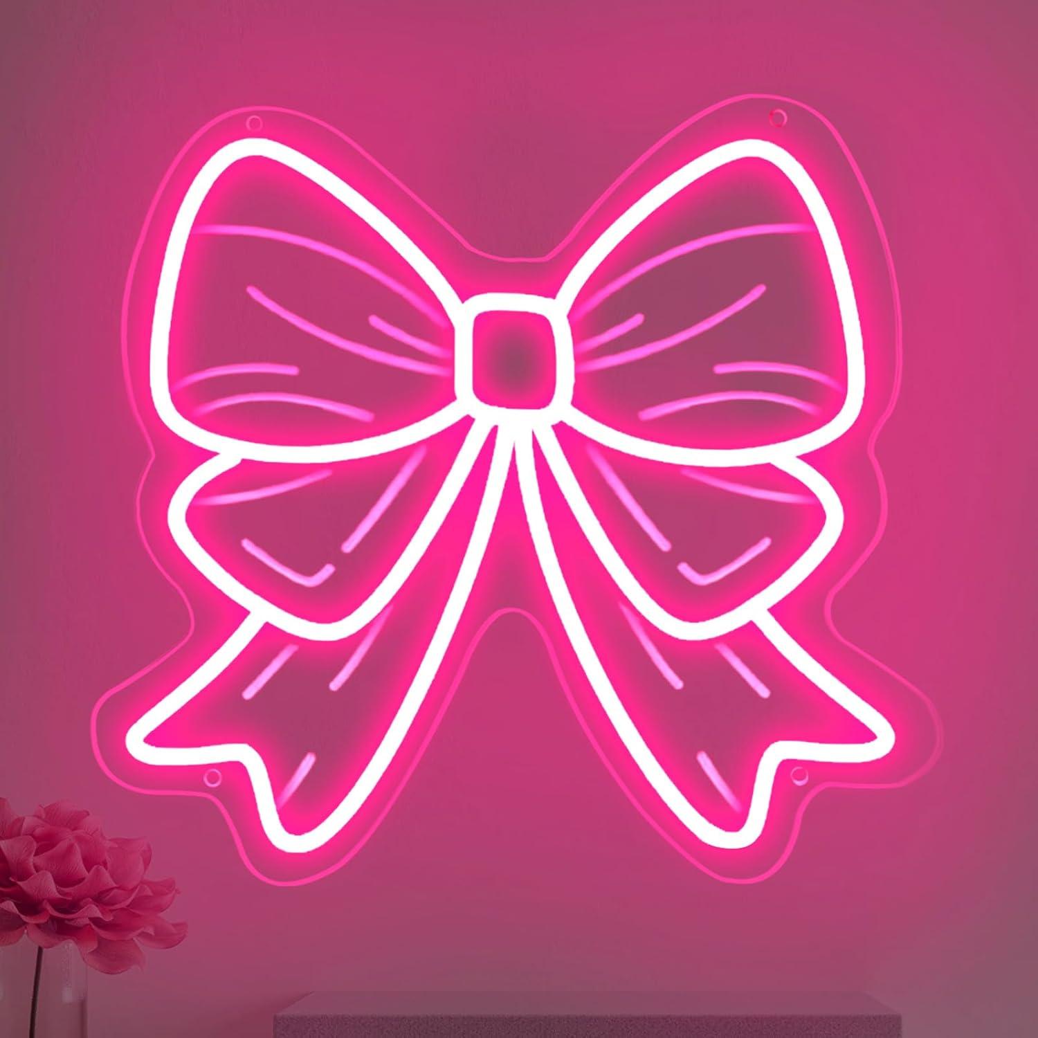 Led Lighting Wall Decor - ป้ายไฟนีออนรูปโบว์ ไฟ LED ปรับความสว่างได้ผ่านพอร์ต USB สำหรับตกแต่งห้องสาวๆ