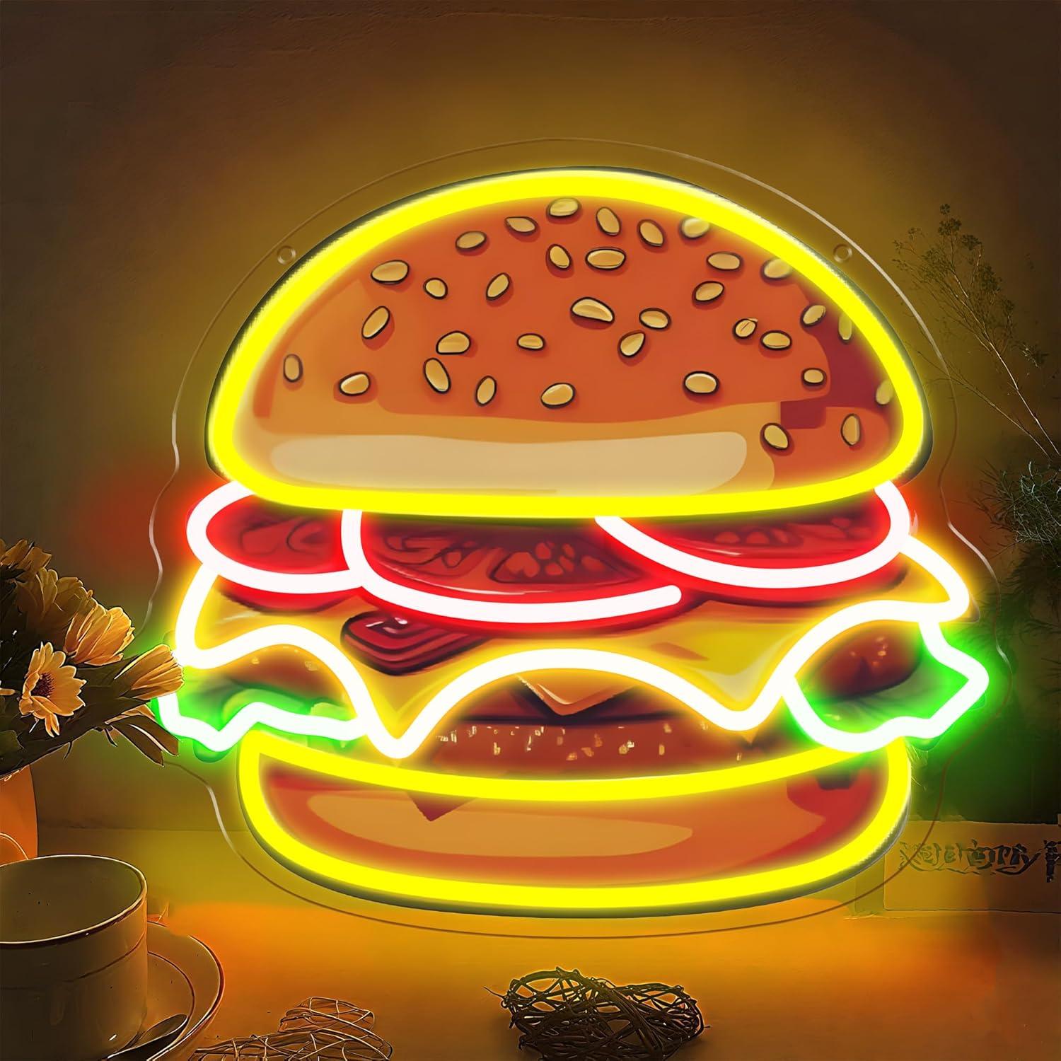 Led Lighting Wall Decor - ป้ายไฟนีออนรูปเบอร์เกอร์ ไฟ LED รูปแฮมเบอร์เกอร์ สำหรับตกแต่งร้านอาหาร บาร์