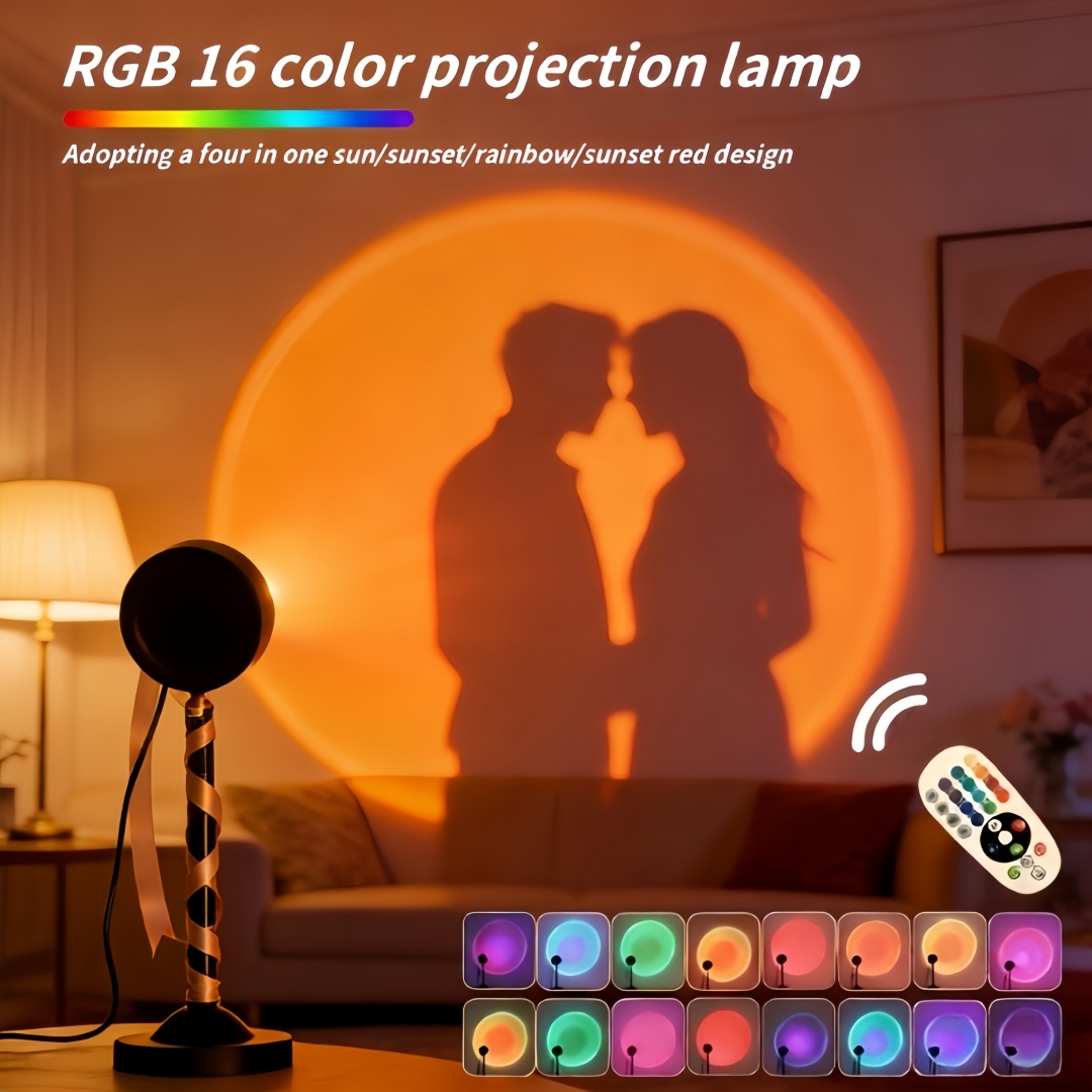 Sunset Lamp Projection - โคมไฟฉายแสงพระอาทิตย์ตก 16 สี แสงอบอุ่น ตกแต่งห้องนอน โคมไฟกลางคืน