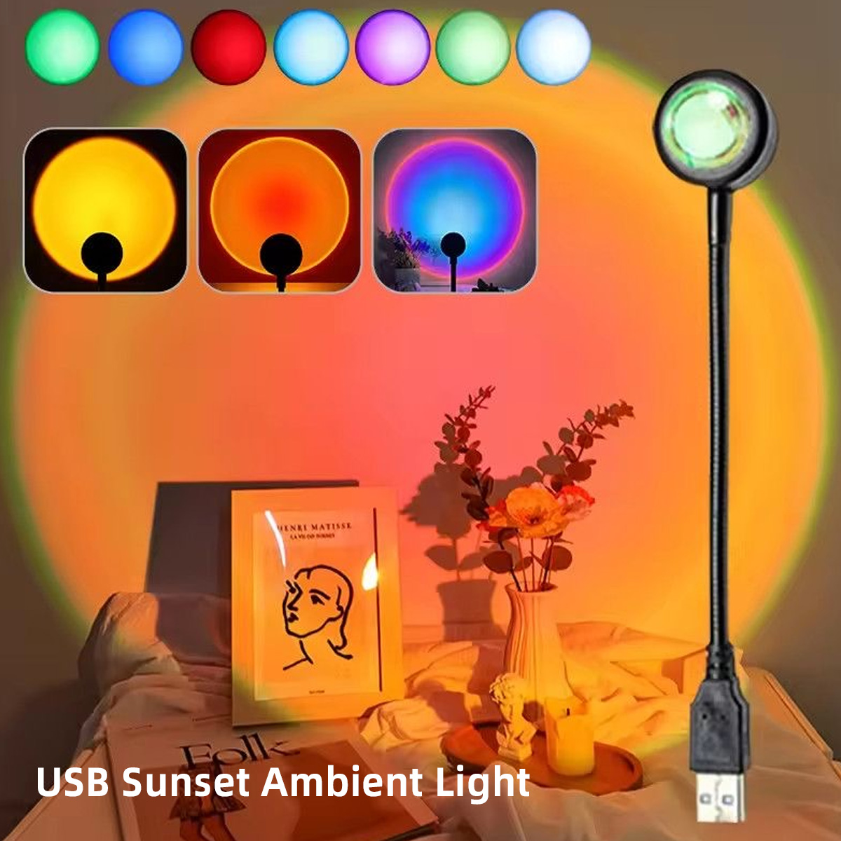 Sunset Lamp Projection - LED Rainbow Sunset โคมไฟบรรยากาศ Night Light