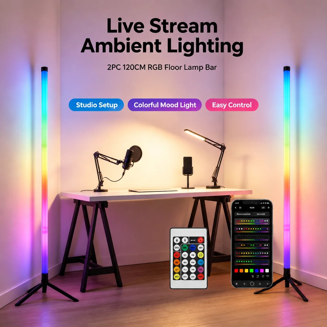 โคมไฟตั้งพื้นแบบมุม RGB LED 2  - Ambient Lighting Decor For Room บทวิจารณ์และราคา