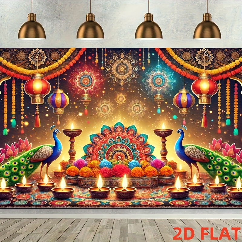 ผ้าแขวนผนังลายโคมไฟนกยูงเทศกาล - Lighting Decoration For Diwali บทวิจารณ์และราคา